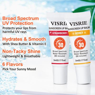 VISRIE SPF 30 Lip Sunscreen, SPF Lip Balm Bulk 12 Pack, Moisturizing Sunscreen Lip Balm with Vitamin E and Shea Butter, Non-Sticky SPF Lip Gloss for All Skin Tones-Clear