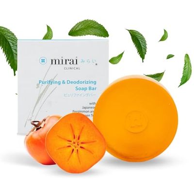 MIRAI Clinical Persimmon Soap Bar for Body Odor - Nonenal Solution - Japanese Persimmon and Green Tea Extract - For Men and Women - Gentle on All Skin Types - Natural Body Odor Soap