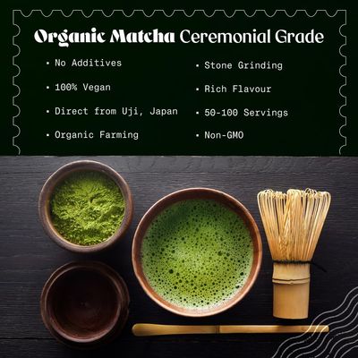 NaturaleBio Matcha Green Tea Powder. Ceremonial Grade Organic, 3.5 oz. From Uji, Kyoto for Traditional Japanese Tea Ceremony. Matcha Powder Free of Added Sugars and Preservatives.