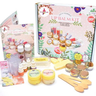 Kalakaram Natural Lip Balm Making Kit - DIY Craft Set for Girls, Teens &amp; Adults - Create 15 Lip Balms with 100 Pure Beeswax, Shea Butter, Kokum Butter, 4 Essential Oils, Vitamin E &amp; Grapeseed Oil