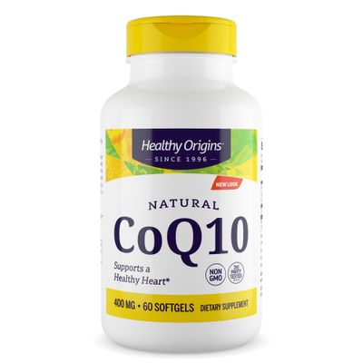 Healthy Origins CoQ10 400 mg - Natural Trans-Isomer Ubiquinone - Yeast Fermented, Supports Heart Health &amp; Cellular Energy - Non-GMO 60 Softgels