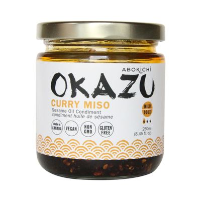 OKAZU Japanese Chili Oil - Curry Miso - Umami-Rich Chili Crisp Handcrafted in North America by Abokichi - All Natural, Vegan, Non-GMO, Gluten Free, 8 oz