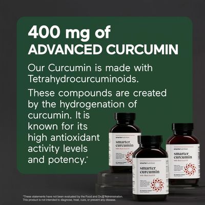 Smarter Nutrition Curcumin Softgels - Vegan High Absorption 400 mg Turmeric Supplement Black Seed Oil &amp; Ginger - 95 Tetrahydrocurcuminoids Non-GMO, USA Manufactured - 60 Ct30 Servings