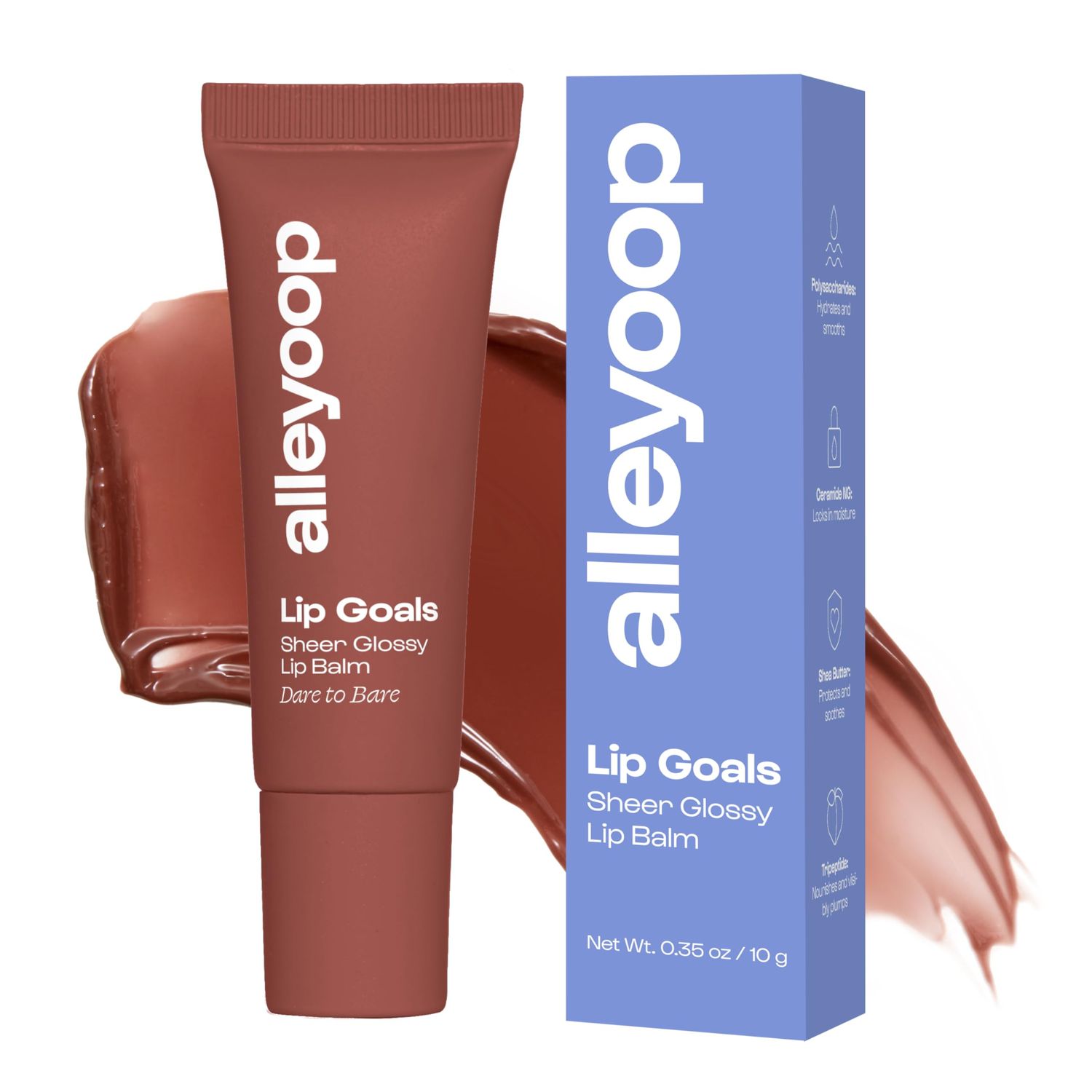 Alleyoop Lip Goals Glossy Lip Balm - Hydrating Tinted Lip-Moisturizer for Women - Vegan LipBalm for Cracked Lips, Moisturizing LipGloss Balm - Lips Treatment &amp; Hydration Care, (Sheer Rosy Brown)