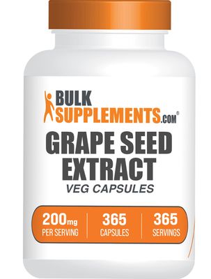 BulkSupplements.com Grape Seed Extract Capsules - Antioxidant Supplement, Grape Seed Extract 200mg - Vegan &amp; Gluten Free, 1 Capsule per Serving, 365 Veg Capsules (Pack of 1)