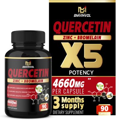 BMVINVOL Quercetin Supplement - Supports Cardiovascular Health, Immune System and Antioxidant - with Bromelain, Black Pepper Extract - 3 Months Supply