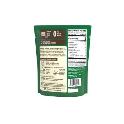 Miracle Noodle Spinach Angel Hair Pasta - Ready-To-Eat Plant Based Shirataki Noodles, Keto, Vegan, Gluten-Free, Paleo, Konjac Noodles, Low Calorie &amp; Carb Pasta, Soy Free, Non-GMO - 7 Oz, 1-Pack