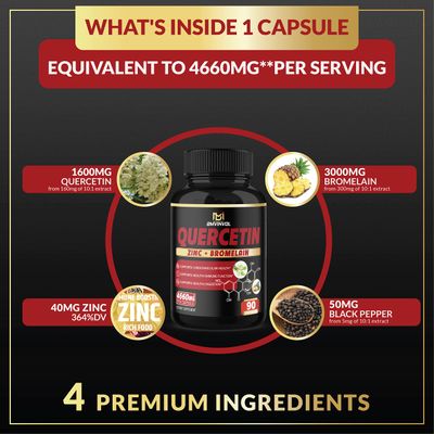 BMVINVOL Quercetin Supplement - Supports Cardiovascular Health, Immune System and Antioxidant - with Bromelain, Black Pepper Extract - 3 Months Supply