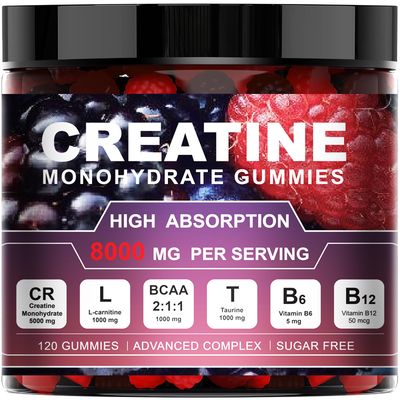 Creatine Monohydrate Gummies Complex 8000 MG for Men &amp; Women, Preworkout Gummy with BCAA, L-Carnitine, Taurine &amp; Vitamin B12 for Muscle Growth, Strength &amp; Energy Support, Flavored and Chewable