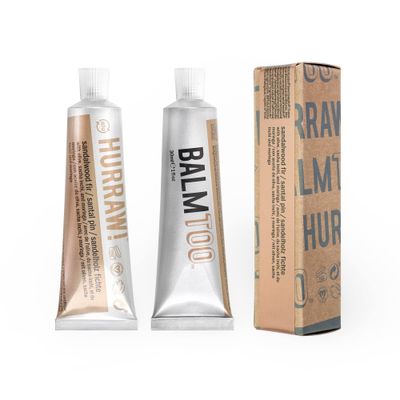 Hurraw! Balmtoo Squeezable Balm, Sandalwood Fir: Thick, ultra-moisturizing. Anywhere application. Body, face, lips, neck, fingers, toes. 1 tube 7 sticks of lip balm. Natural, Organic. Made in USA