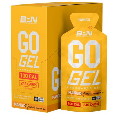 BARE PERFORMANCE NUTRITION, BPN Go Gel Endurance, 24g of Carbohydrates &amp; 100 Calories per Pack, Vegan Gluten Free Running Gel, 10 Single-Serving Packs, Mango