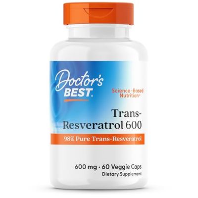 Doctor&#39;s Best Trans- Resveratrol 600, 98 Pure Trans-Resveratro, Non-GMO, Gluten Free, Soy Free, Vegan 60 Veggie Caps