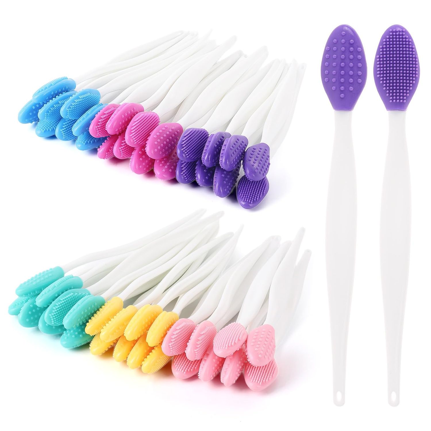 48 Pack Lip Scrub Brush, Silicone Double Sided Lip Exfoliator Brush for Men Women Lip Lightening for Dark Lips - 6 Colors