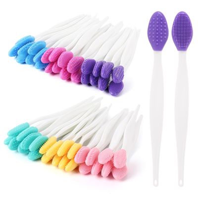48 Pack Lip Scrub Brush, Silicone Double Sided Lip Exfoliator Brush for Men Women Lip Lightening for Dark Lips - 6 Colors