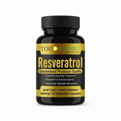 Todorganic Resveratrol Supplements 500mg Organic | 120 Vegan Capsules | Advanced Antioxidant for Heart Health, Healthy Aging &amp; Cellular Energy Support