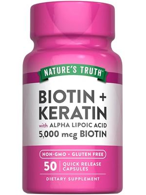 Nature&#39;s Truth Biotin 5000 mcg | 50 Capsules | with Keratin and Alpha Lipoic Acid | Non-GMO &amp; Gluten Free Supplement