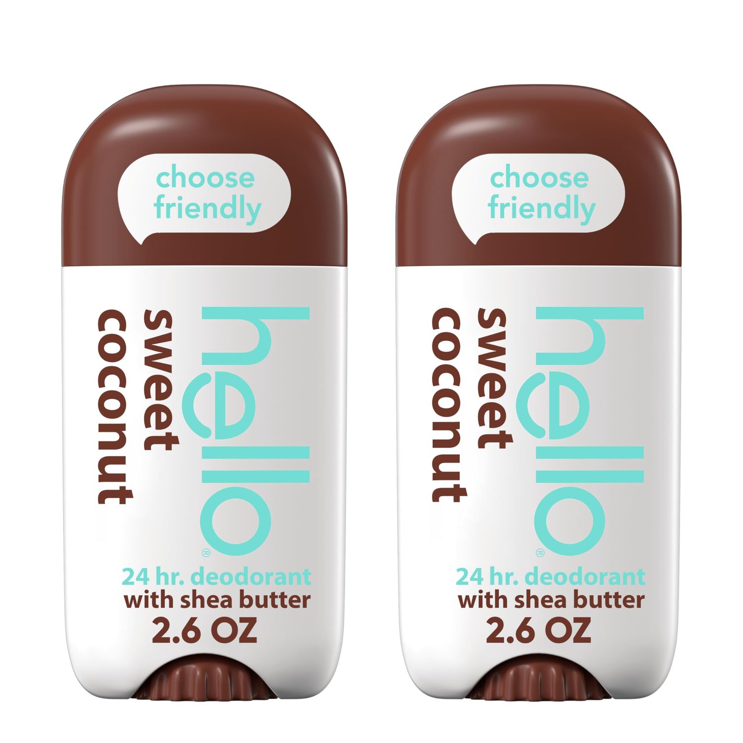 hello Sweet Coconut Deodorant With Shea Butter for Women Men, Aluminum Free, Baking Soda Free, Parabens Free, 24 Hour Odor Protection, 2.6 Ounce, 2 Pack