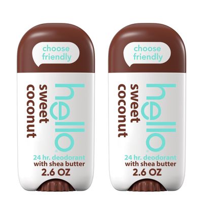 hello Sweet Coconut Deodorant With Shea Butter for Women Men, Aluminum Free, Baking Soda Free, Parabens Free, 24 Hour Odor Protection, 2.6 Ounce, 2 Pack