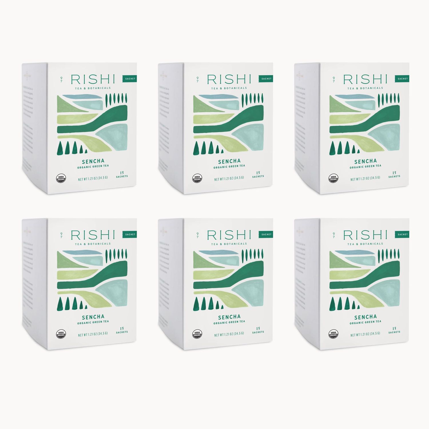 Rishi Tea Sencha Japanese Green Tea - Organic Sachet Bags, Caffeinated, Enjoy Hot or Iced - 15 Count (Pack of 6)