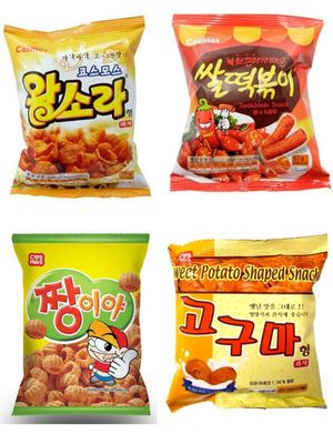 KOREAN Snacks 4 Count Essentials Single Size Packs of Snacks,Jjangiya, Spicy Rice Cake Tteokboki, Sweet Potato, and Sea Shell Snacks. Snack box for Kids, Students, Adult &amp; Senior by K Snack Finest