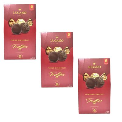 Lugano Truffles Premium Milk Chocolate Filled with Milk Chocolate Creme - Pack of 3-100 Brazilian Cocoa - Tasty for the Whole Family