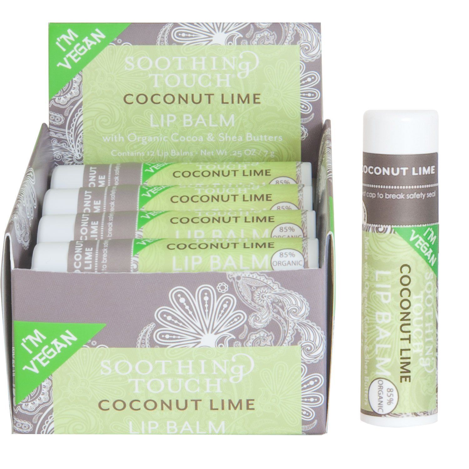 Soothing Touch Coconut Lime Vegan Lip Balm, .25 oz (85 Organic) (Case of 12)