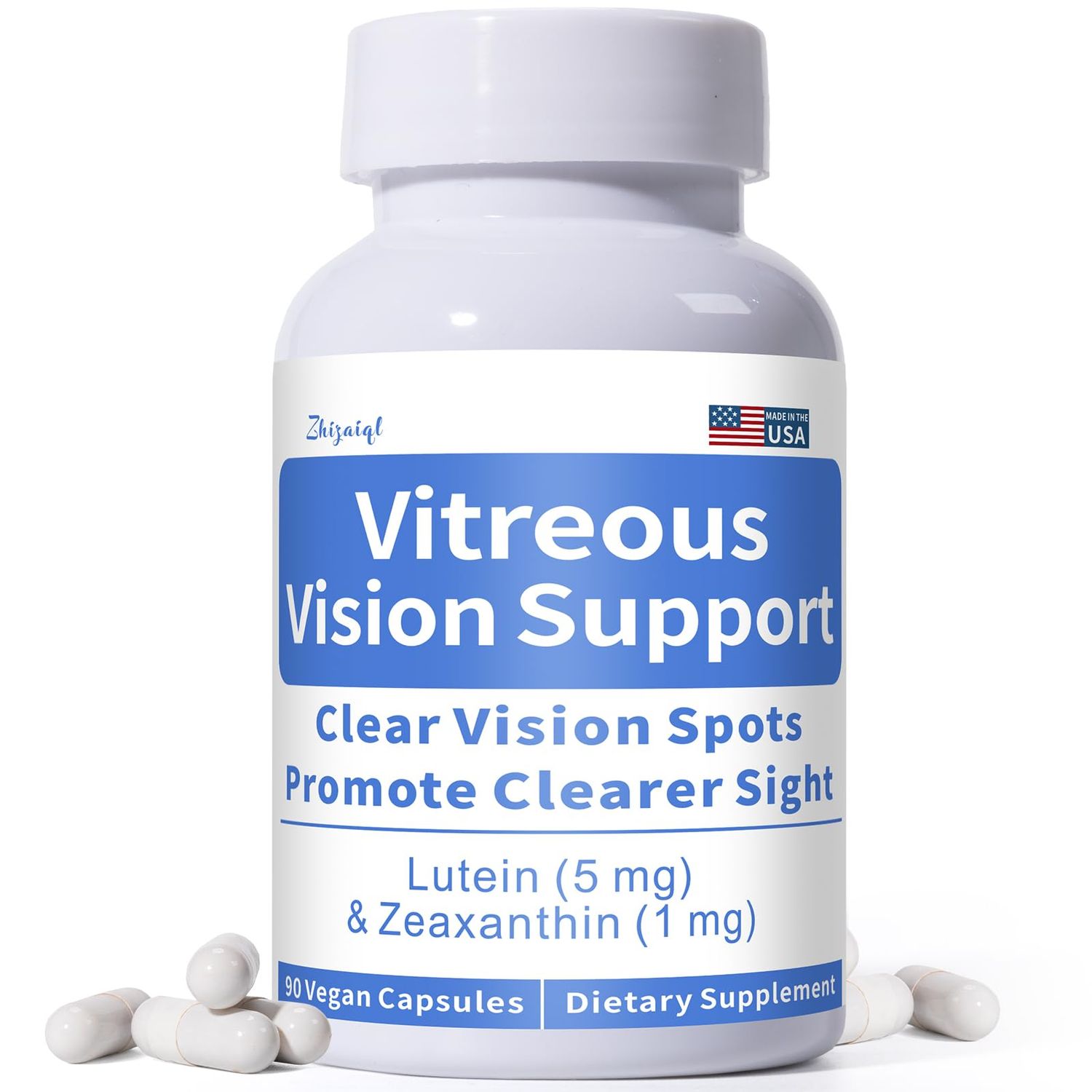 Zhizaiql Eye Vitamin with Lutein and Zeaxanthin for Vitreous Clarity - Supports Clear Vision - Reduce Squiggly Lines, Dry Eyes, Screen Fatigue, and Degeneration, 90 Vegan Capsules