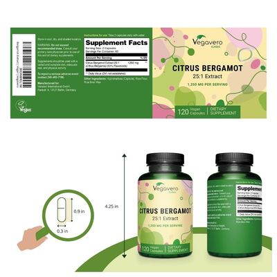 Vegavero Citrus Bergamot Supplement | 1250 mg Extract (25:1) | 120 Capsules | Supports Normal Cholesterol, Heart &amp; Healthy Aging | NO Artificial Additives &amp; Vegan