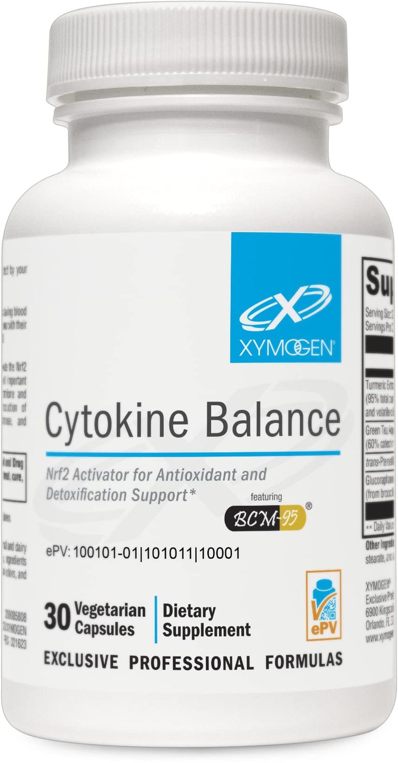 XYMOGEN Cytokine Balance for Antioxidant and Detoxification Support - Green Tea Extract, Trans-Pterostilbene, Turmeric Extract, Glucoraphanin (30 Capsules)