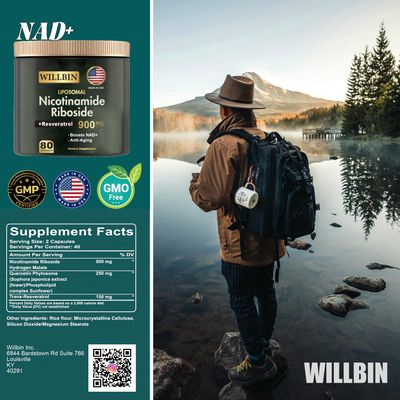 Willbin NAD Supplement - Liposomal Nicotinamide Riboside, Resveratrol, Quercetin High Purity NAD Supplement for Anti-Aging, Energy, Focus - 80 Capsules (40 Serving)