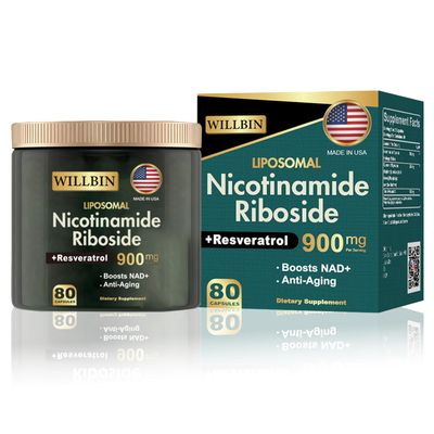 Willbin NAD Supplement - Liposomal Nicotinamide Riboside, Resveratrol, Quercetin High Purity NAD Supplement for Anti-Aging, Energy, Focus - 80 Capsules (40 Serving)