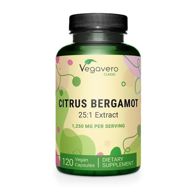 Vegavero Citrus Bergamot Supplement | 1250 mg Extract (25:1) | 120 Capsules | Supports Normal Cholesterol, Heart &amp; Healthy Aging | NO Artificial Additives &amp; Vegan