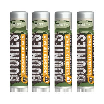 Boonies SPF 15 Lip Balm (.15oz) - Organic Moisturizing Sunscreen Lip Balm for All Skin Types, Eco-Friendly &amp; Long-Lasting Protection (4 Count, Unflavored)