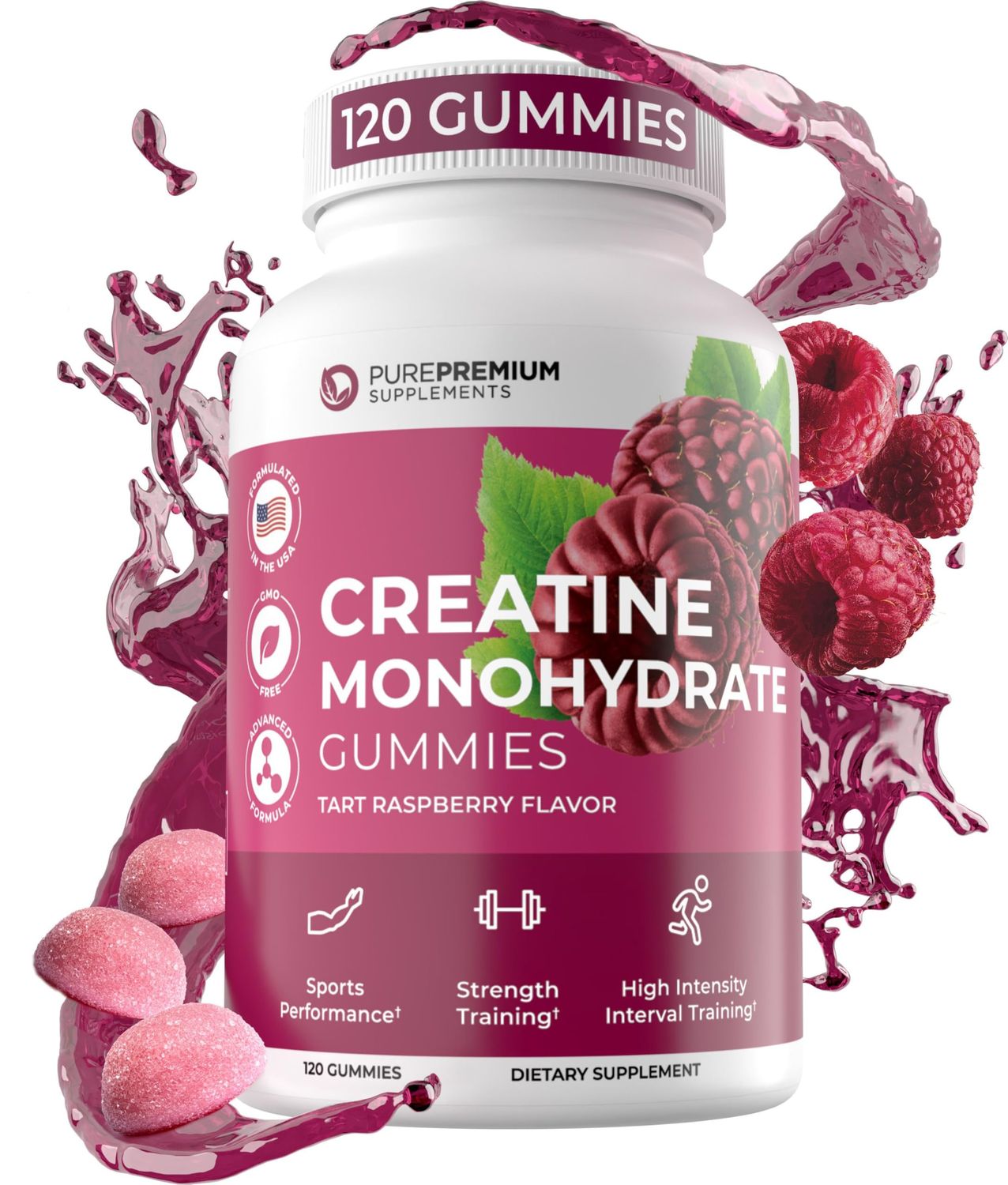 PurePremium Creatine Supplements for Men &amp; Women - Non-GMO Creatine Monohydrate Gummies 5g for Strength, Endurance Support, and Muscle Recovery - 120 Gummies
