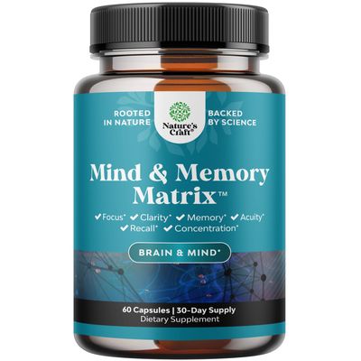 Natural Mind and Memory Supplement for Increased Mental Performance and Clarity Supports Brain Function Made with Pure Green Tea Extract DMAE Bitartrate and Vitamins 60 Capsules by Natures Craft