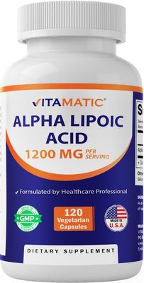 Vitamatic Alpha Lipoic Acid 1200mg Per Serving, 120 Capsules - Gluten Free, Vegetarian Capsules, Soy Free &amp; Non-GMO