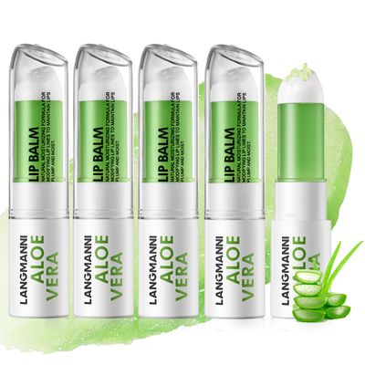 Jolilab 4 Pcs Aloe Vera Lip Balm Lip Gloss, Long Lasting Hydrating Lip Care Nutritious Lip Oil Plumper Lip Balm Moisturizer Lip Gloss Lip Makeup Set for Gilrs and Women4Pcs