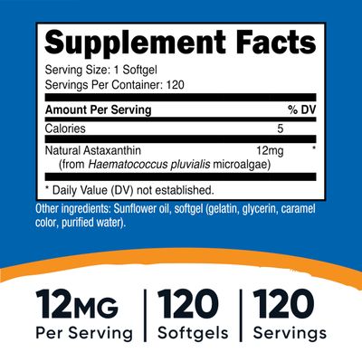 Nutricost Astaxanthin 12mg, Non-GMO and Gluten Free, 120 Softgels (4 Month Supply)