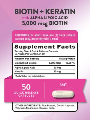 Nature's Truth Biotin 5000 mcg | 50 Capsules | with Keratin and Alpha Lipoic Acid | Non-GMO &amp; Gluten Free Supplement