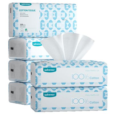 Winner Soft Face Towels, 100 USDA Biobased Facial Towels, Unscented Cotton Tissues for Sensitive Skin, OEKO-TEX Certified Face Towelettes Disposable, Makeup Remover Dry Wipes, 600 Ct, 6 Pack
