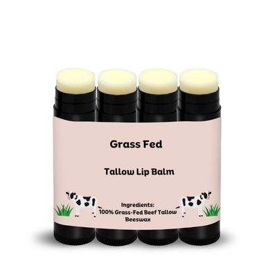 Beef Tallow Lip Balm 100 Grass Fed &amp; Organic, Animal Based Skincare, Carnivore Beauty, Natural Hydrating (4 Pack), Black
