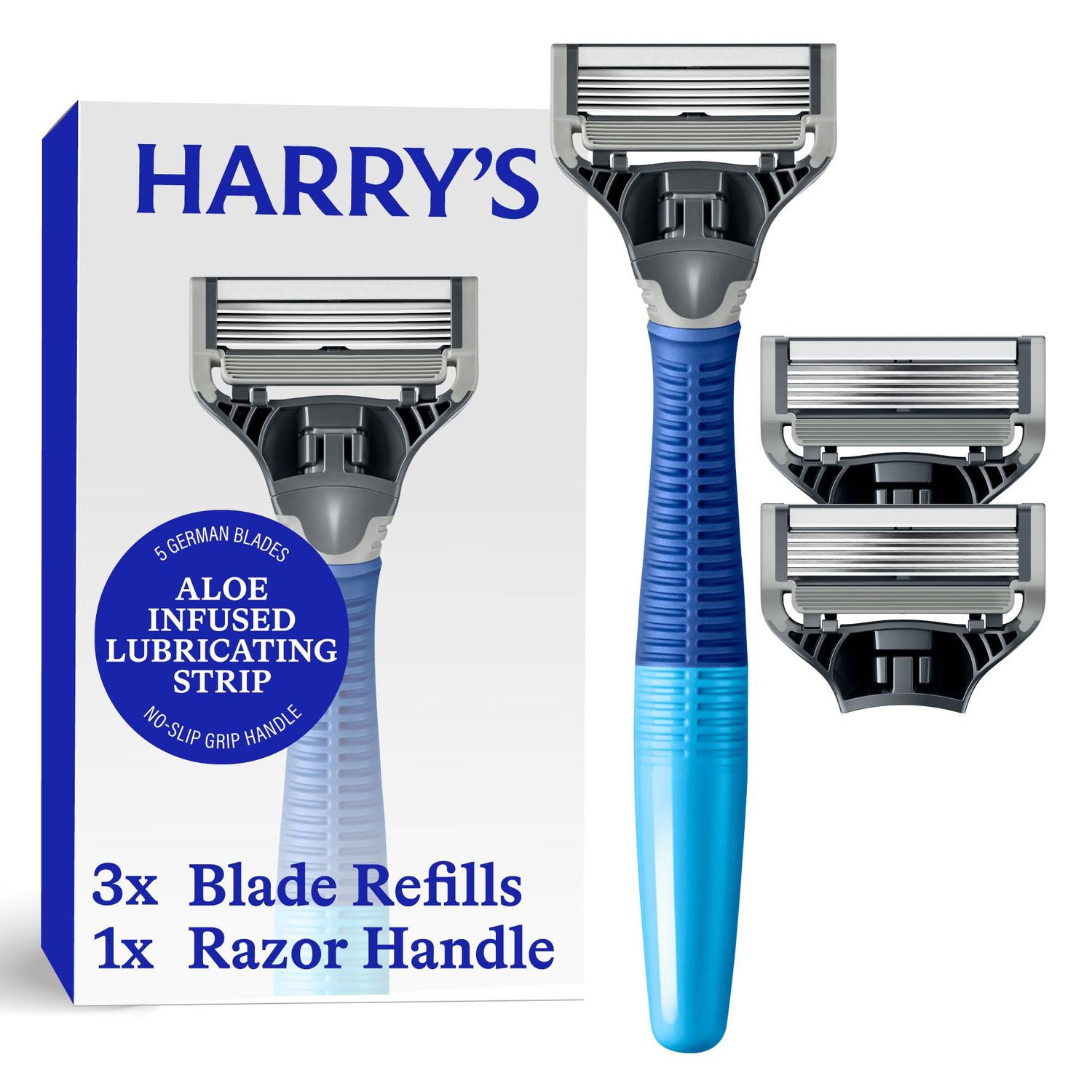 Harry&#39;s Shaving Kit for Men - Razor Handle and 3 Razor Blade Refill Cartridges - Ocean Blue