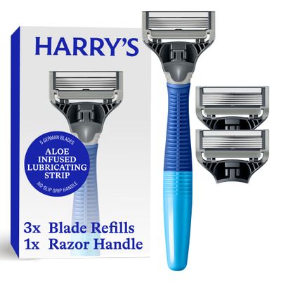 Harry&#39;s Shaving Kit for Men - Razor Handle and 3 Razor Blade Refill Cartridges - Ocean Blue