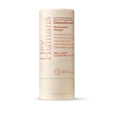 Hey Humans Deodorant, Aluminum Free Deodorant for Women and Men, Contains Naturally Derived Ingredients, All Day Odor Control, Refreshing Essential Oils, Earth Friendly Package, Rosewater Ginger