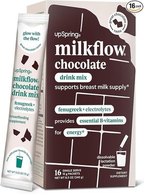 UpSpring Milkflow Breastfeeding Supplement Drink Mix with Fenugreek and B Vitamins to Support Breast Milk Supply and Energy, Chocolate Flavor, 16 Drink Mixes