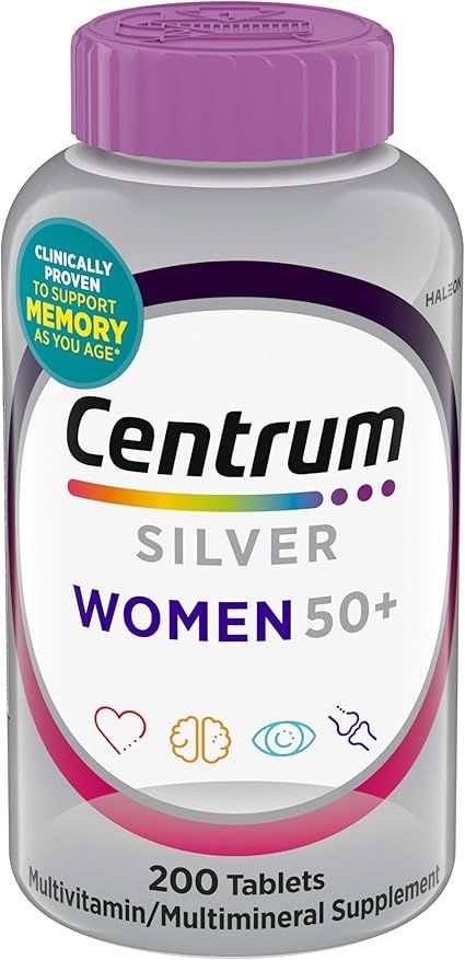 Centrum Silver Women&#39;s Multivitamin for Women 50 Plus, Multivitamin/Multimineral Supplement with Vitamin D3, B Vitamins, Non-GMO Ingredients, Supports Memory and Cognition in Older Adults - 200 Ct