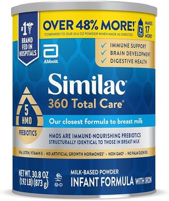 Similac 360 Total Care Infant Formula, Has 5 HMO Prebiotics, Our Closest Prebiotic Blend to Breast Milk, Non-GMO, Baby Formula Powder, 30.8-oz Value Can
