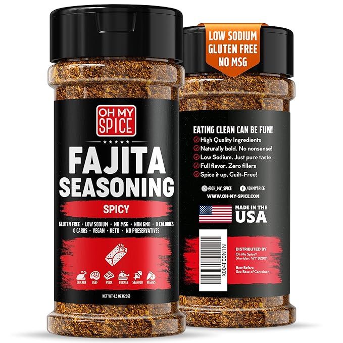 Fajita Seasoning Mix Spicy Chili Powder - Gluten Free &amp; Low Sodium Mexican Seasoning Blend for Meat, Vegetables, Steak &amp; Chicken Fajita. Taco Seasonings Mix Spices. Hot Fajitas Seasonings Spice. 4.5oz