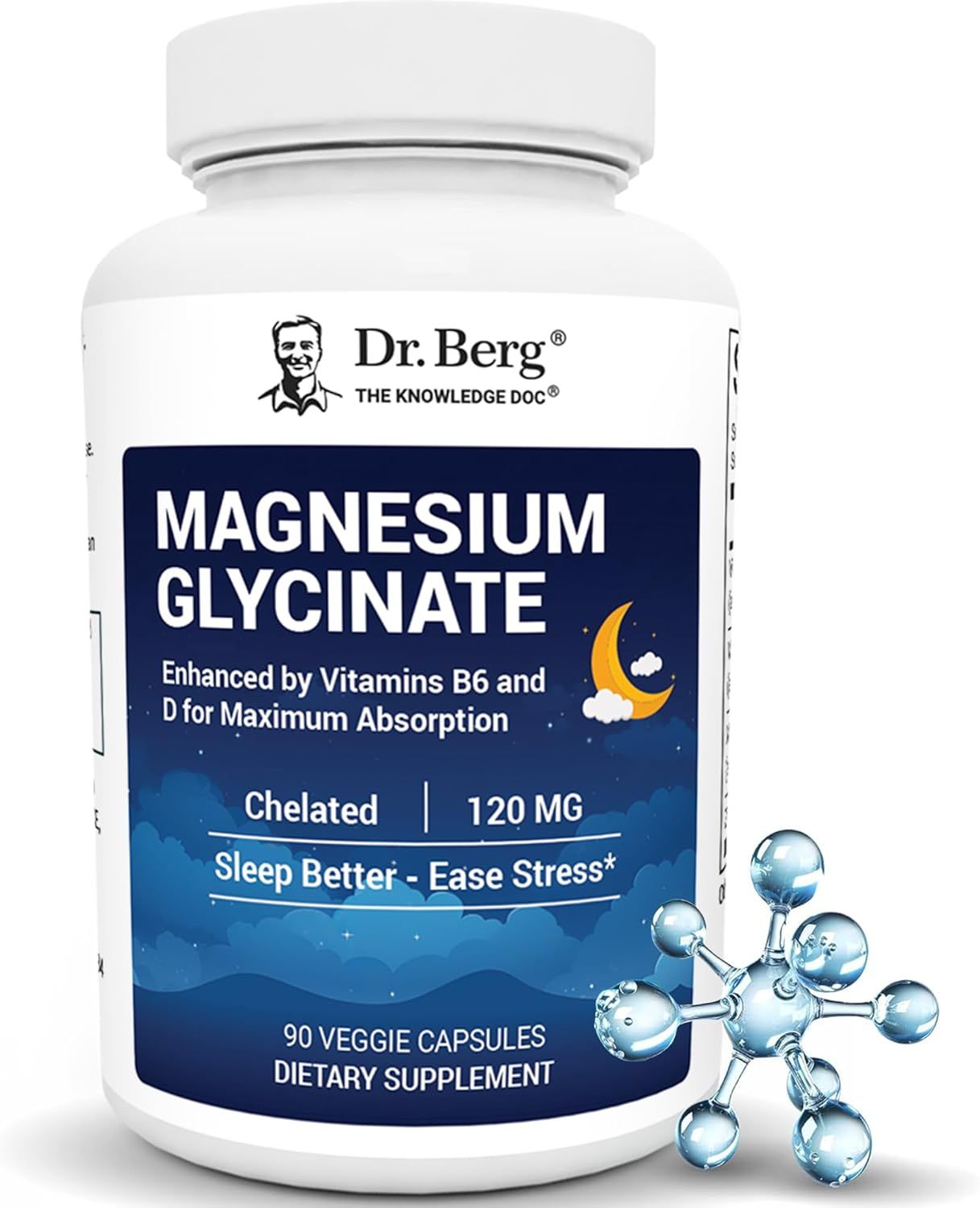 Dr. Berg Maximum Strength 4-in-1 Chelated Magnesium Glycinate with Clean, Potent &amp; Pure Ingredients | 4X Lab-Tested &amp; Verified | USA Formulated Magnesium Supplement Capsules | 90 Capsules