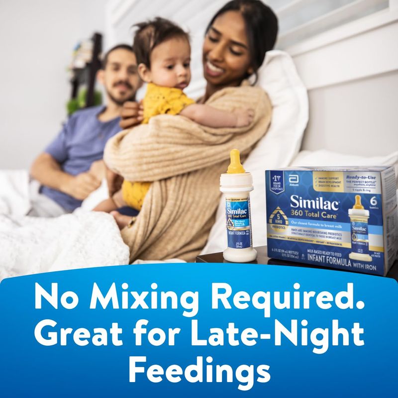 Similac 360 Total Care Infant Formula, Has 5 HMO Prebiotics, Our Closest Prebiotic Blend to Breast Milk, Non-GMO, Baby Formula, Ready to Feed, 2-fl-oz Bottle, Pack of 48